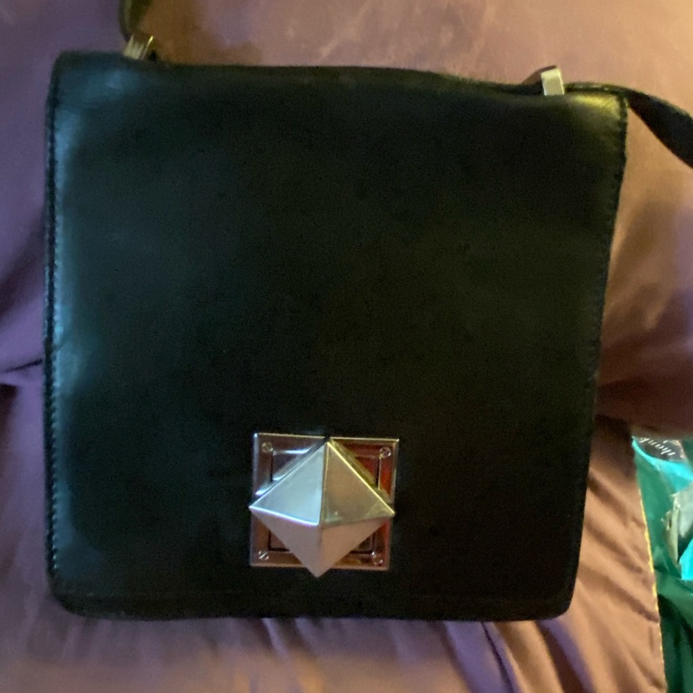 L.A.M.B GWEN STEFANI Black Leather Crossbody Bag with Silver Accent